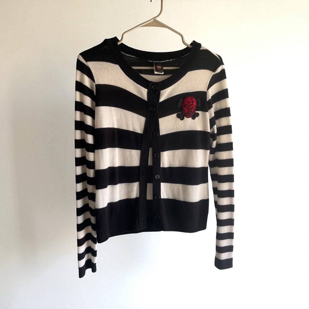 Hot Topic Sweet Love Black and White Striped Cardigan size S